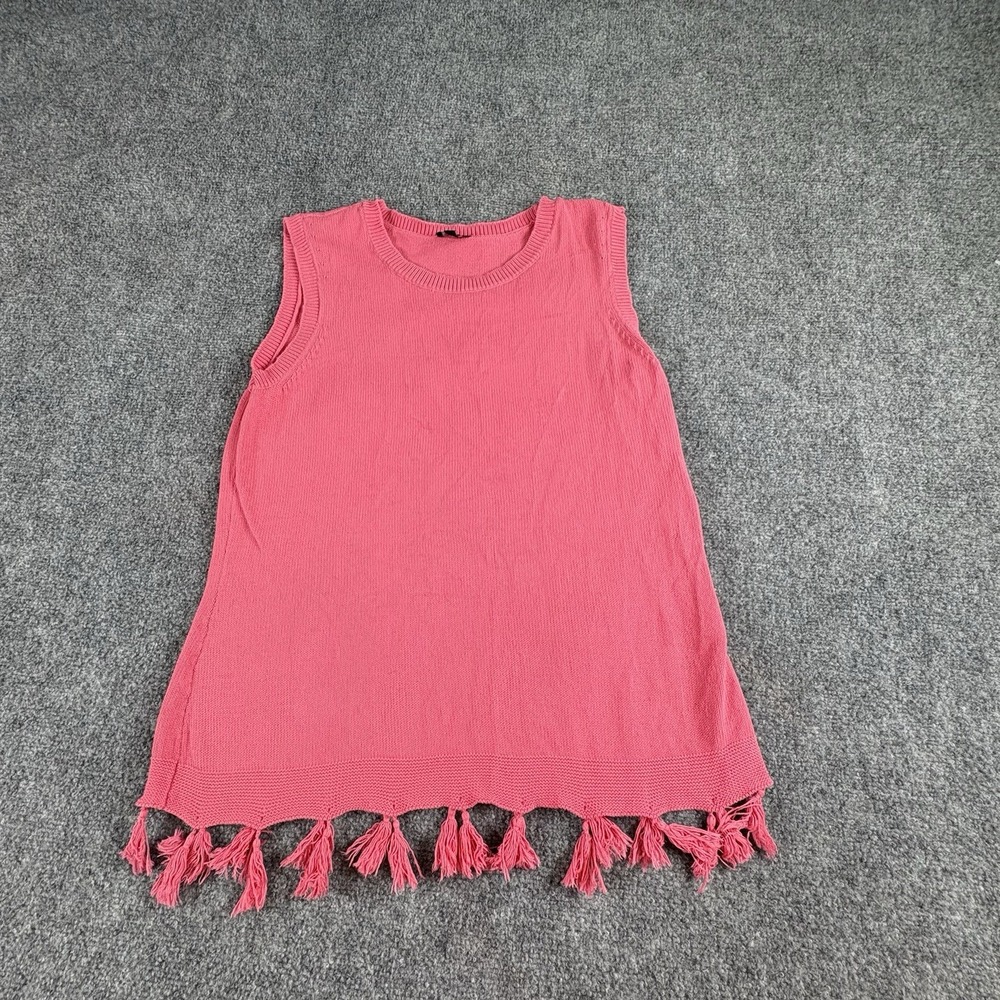 Talbots Sweater Tank Women LP Pink Tassel Hem Boho Cottagecore Minimalist Artsy